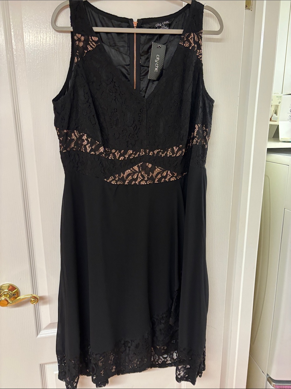 City Chic Black Dress with Nude Lining and Lace Insets